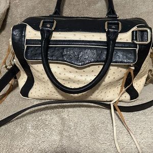 Rebecca Minkoff | Leather Satchel Alligator Effect Black & Cream